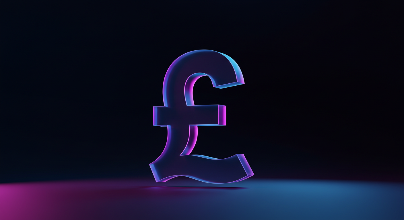 3D glowing Euro symbol (€) in purple and blue tones floating above a dark gradient surface.